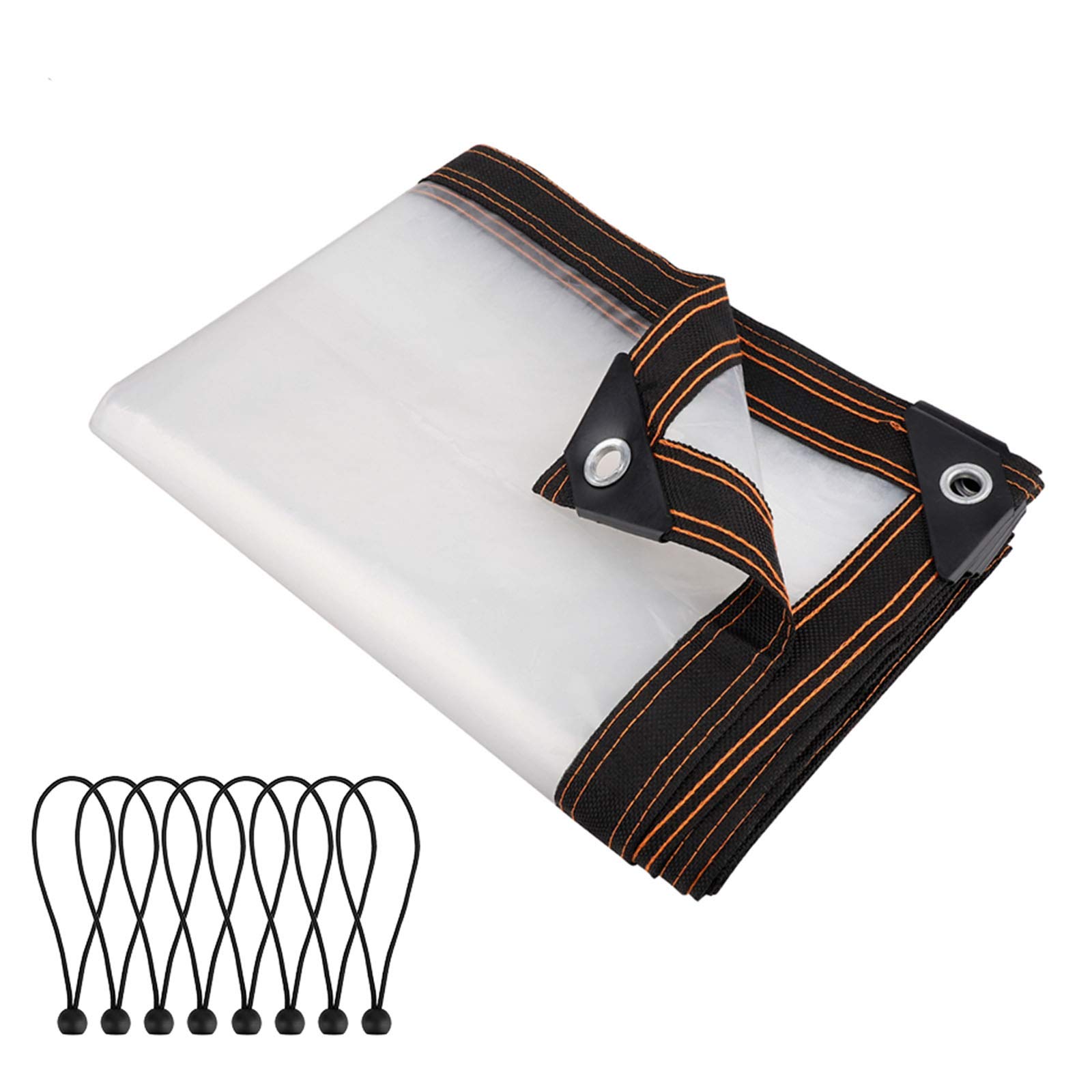 SUREH 2m x 2m Clear Tarps Heavy Duty Waterproof Plastic Poly Thicken Tarpaulin with Metal Grommets Transprent Camping Ground Plant Tarp Cover Canopy Rainproof Cover with Bungee Balls