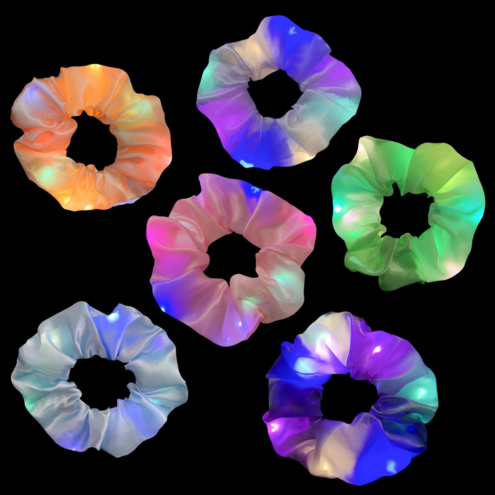 6 Pcs LED Scrunchies for Women, 3 Colors Light Modes, Hair Scrunchies Light up Elastic Hair Bands Luminous Hair Ties Ponytail Holder, for Women Girls Christmas Glow Rave in The Dark Party Supplies