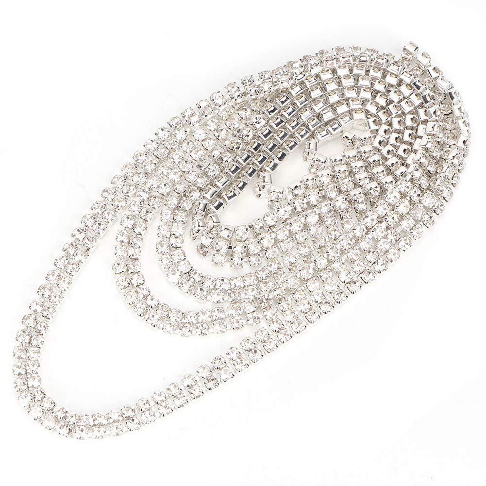Rhinestone Crystal Chain, 3mm Crystal Jewellery Diamante Trim Elegant Crystal Rhinestone Applique Chain DIY Crafts Fashion Fringe Trim, Bridal Costume Embellishment for Wedding Party