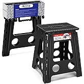 ACSTEP 16 Inch Folding Step Stool for Adults and Kids, Non-Slip Plastic Foldable Stepping Stool, Collapsible Folding Stool wi