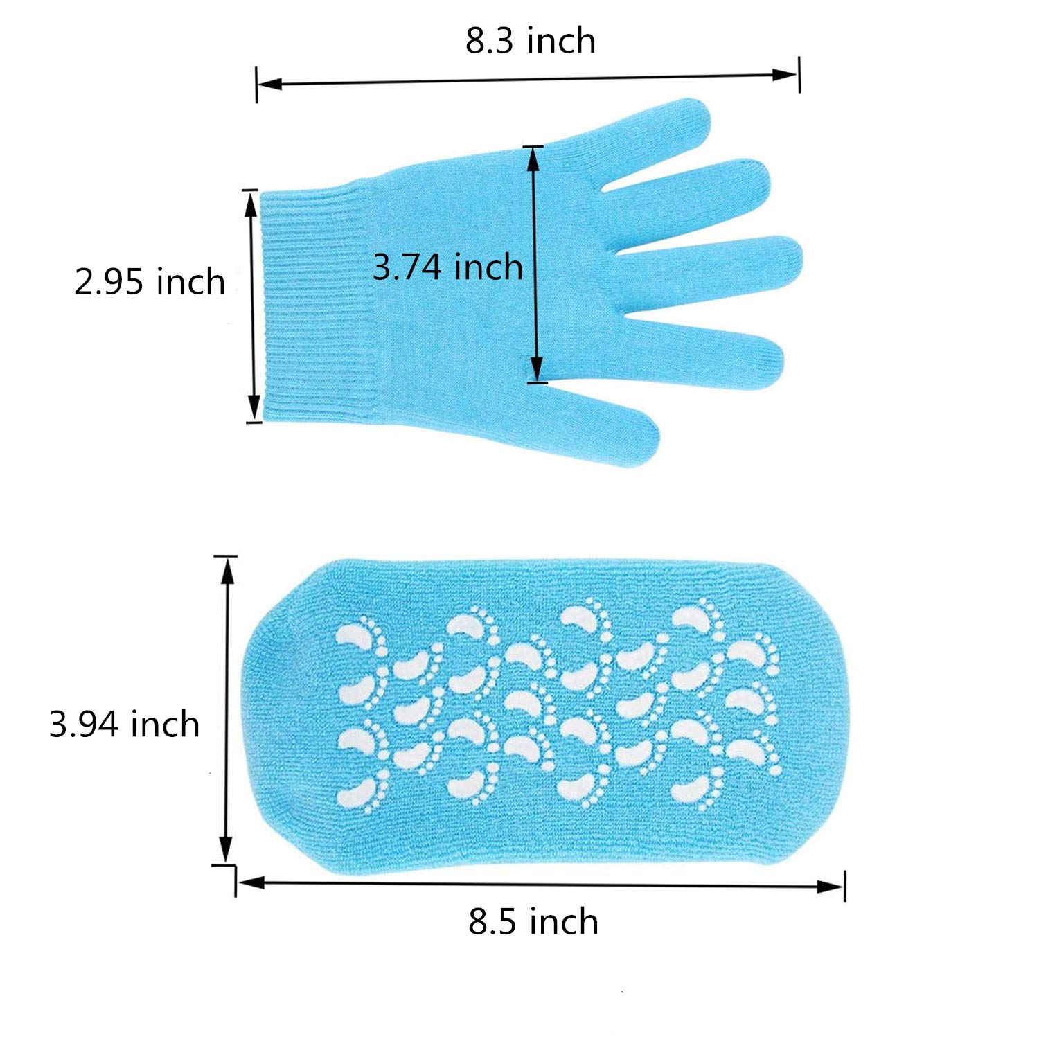 Pinkiou Moisturizing Gloves Socks Set Gel Spa for Moisturize Soften Repairing Dry Cracked Hands Feet Skin Care Silicone inside–Blue : Beauty