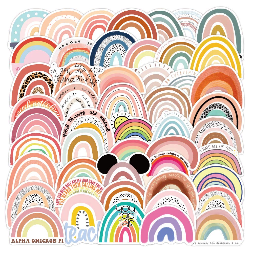 Rainbow Stickers for Laptop (50PCS) - Gift for Children, Teens, Adults, Boys - Waterproof Rainbow Bridge for Water Bottle, Cute Pink for Journal, Scrapbook, Skateboard