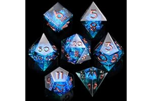 Silph PLC DND Dice Set-7 PCS, Sharp Edge Dice Accessories with Box for MTG, Role Playing Dice & Resin Dice Mold with Dice D20 D12 D10 D8 D6 D4 for RPG Table Set Card Games (Abyssal Sapphire Essence)