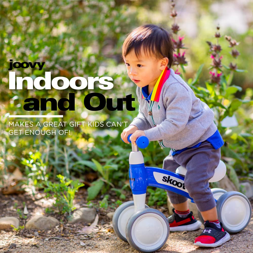 Joovy Skoot Balance Bike for Children 10m and Up to 45lbs Featuring Padded Seat for Comfort, 6” Scratch-Resistant Wheels, Height-Adjustable Handlebars, and 135 Degree Steering Limit (Greenamole)