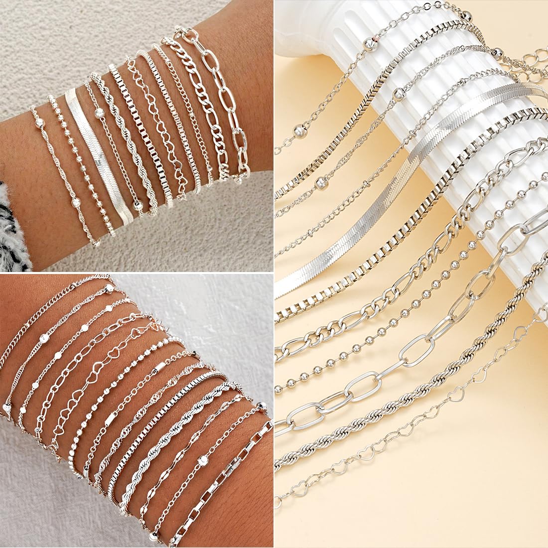 IFNODO 47pcs Gold Jewelry Set With 3 PCS Necklace, 11 PCS Bracelet,20pcs Hoop Stud Earrings,7pcs rings set For Women For Birthday Gifts