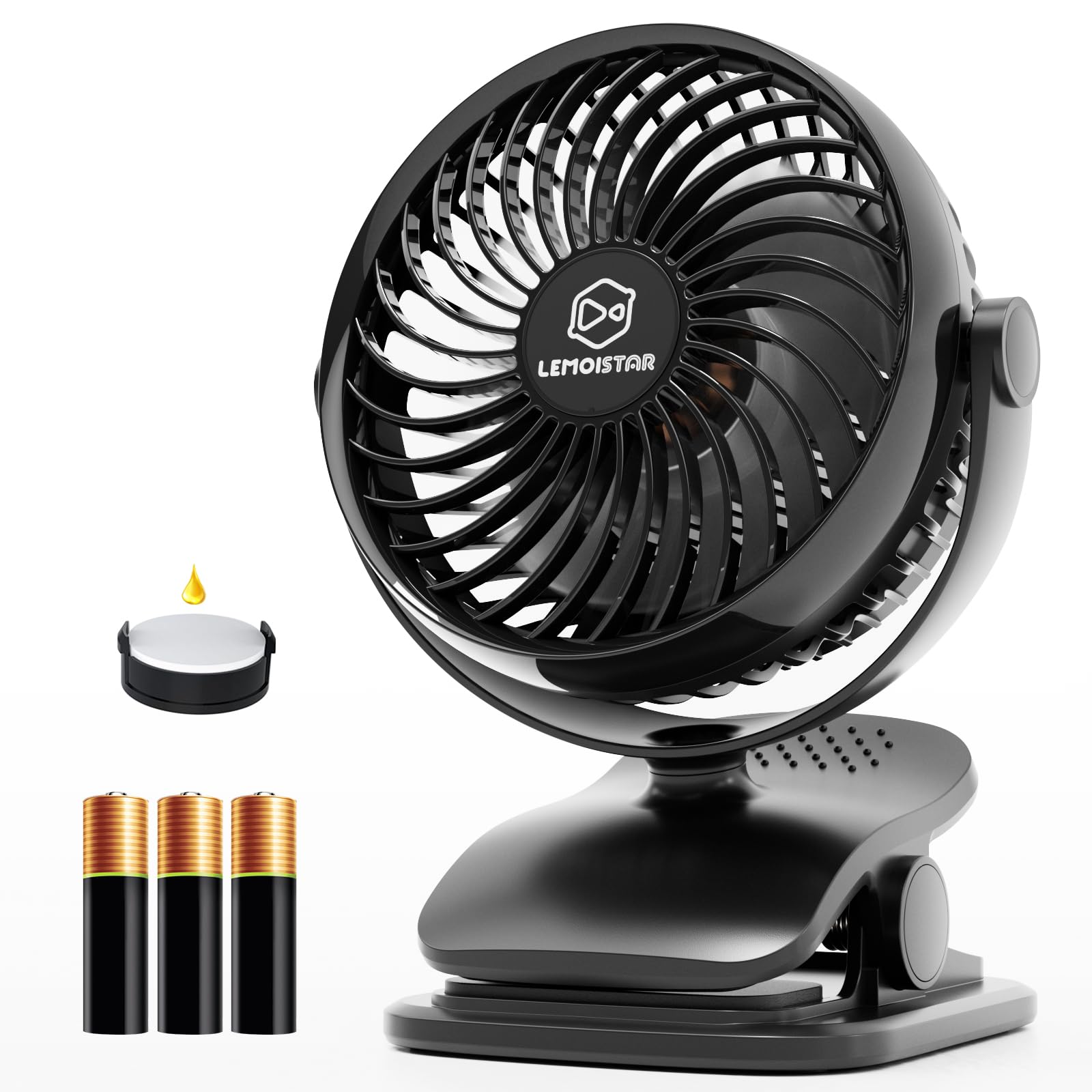 Photo 1 of Shinebella AA Battery Powered Clip on Fan with 4-Speed, 5’’ Small Desk Fan with Aroma Function, USB Powered, 360°Rotation, Ultra Quiet, for Golf Cart, Stroller, Bedroom,Car(Batteries Not Included)