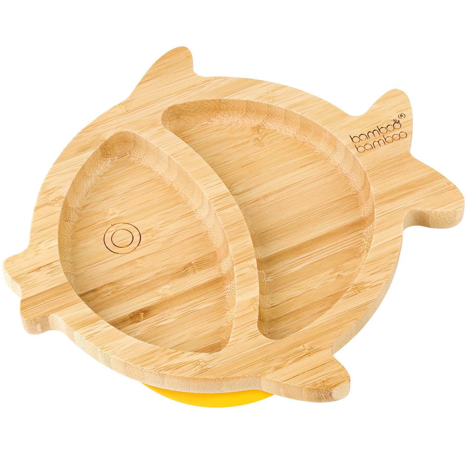 bamboo bamboo Baby and Toddler Plate for Feeding and Weaning, Bamboo Fish Plate with Secure Suction for Babies from 6 Months (Fish, Yellow)