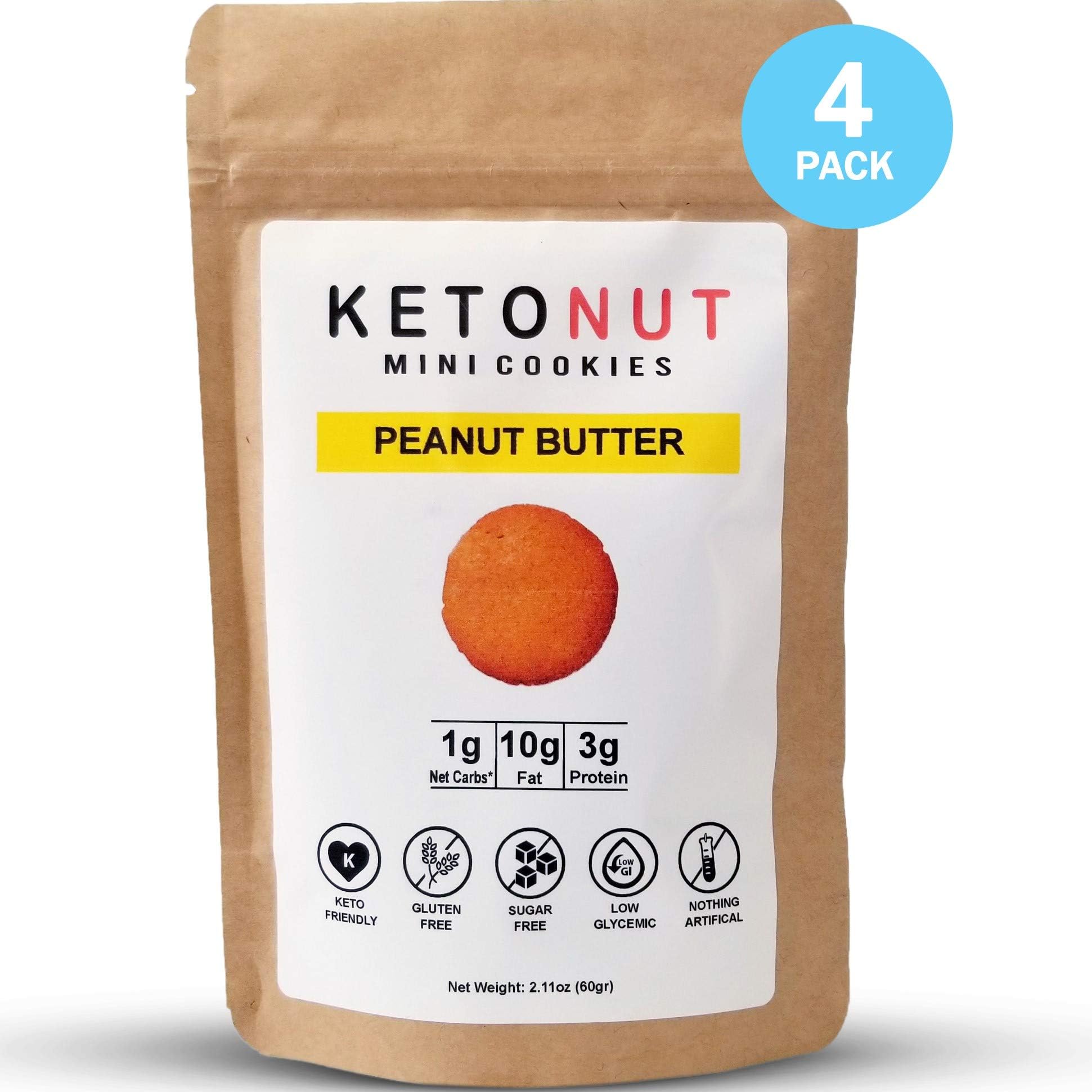 Keto Mini Cookies (Peanut Butter) - Keto Snack, Keto Food, Low Carb, Low Calorie, Low Glycemic, Gluten Free, Sugar Free, Paleo, Atkins (4-Pack = Total 24 Mini Cookies)