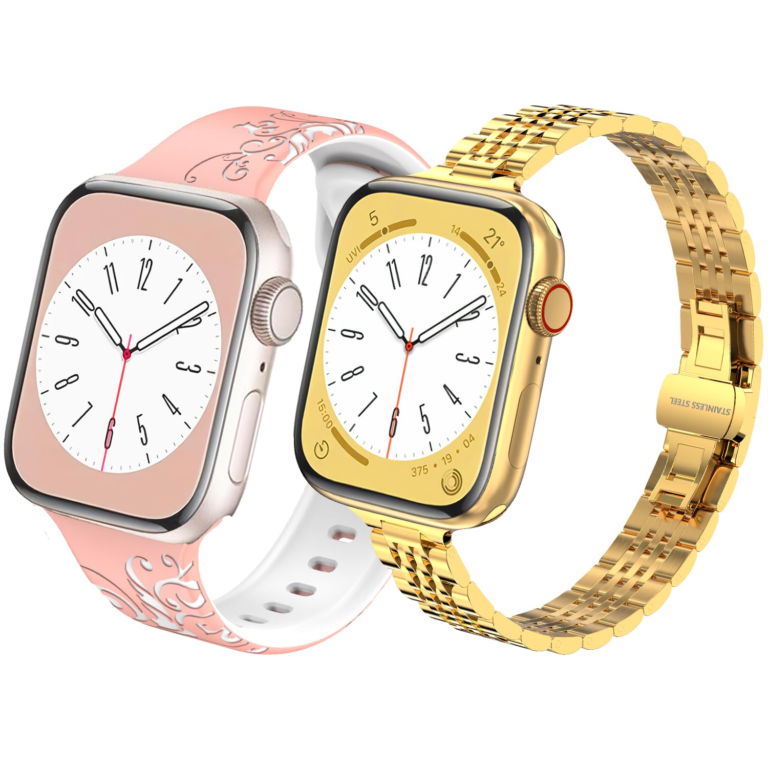 chuangshiji Thin Strap Compatible with Apple Watch Strap Series 9 8 7 6 5 4 3 2 1 SE, Adjustable Replacement for iWatch Strap 41mm 40mm 38mm Women Stainless Steel Metal Band for Apple Watch, Gold