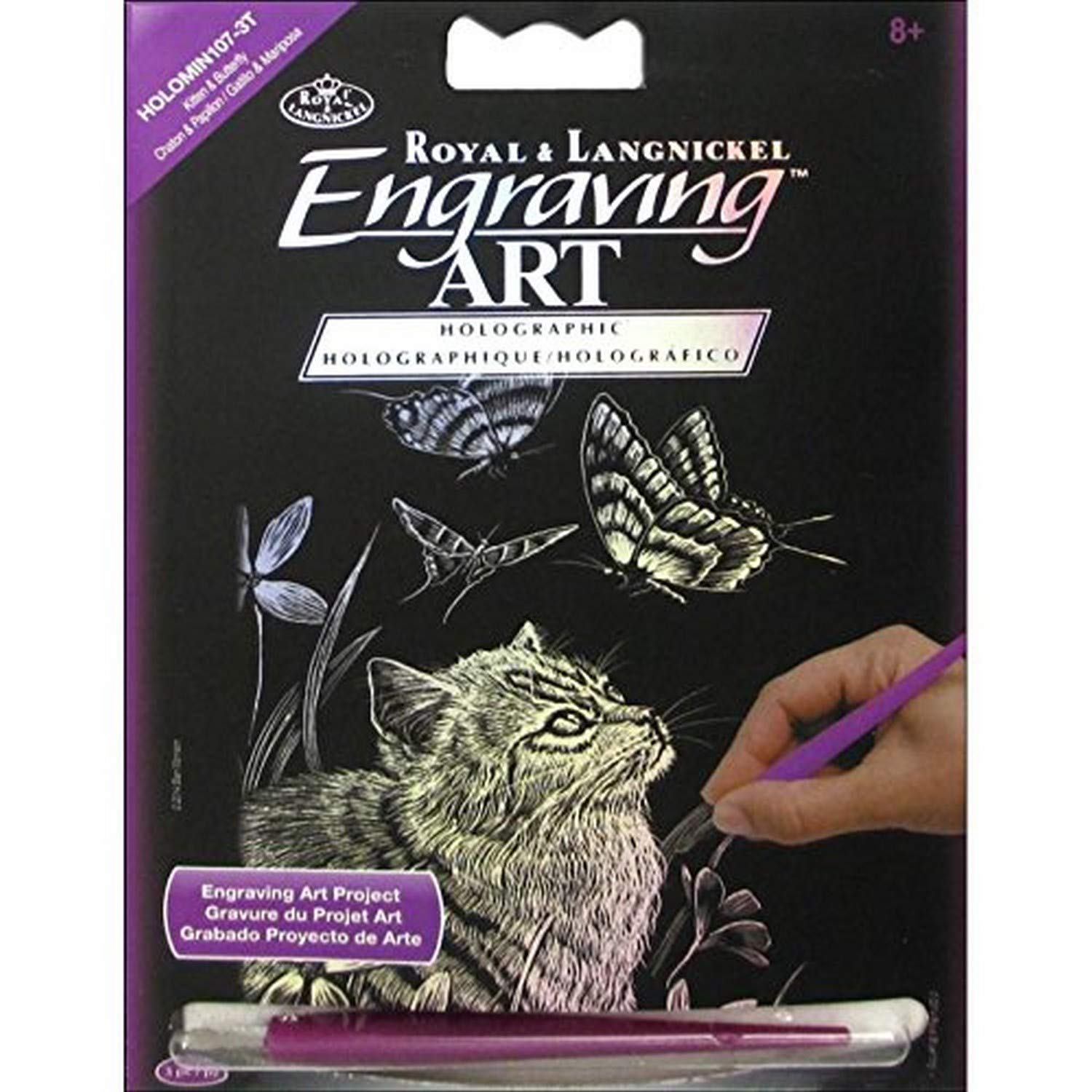 Royal BrushHOLOMIN-107 Holographic Foil Engraving Kitten & Butterfly Art Mini Kit, 5" by 7", Blue