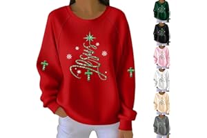 GENERIC Christian Christmas Sweatshirts for Women Oversized Crew Neck Tree Sweater Long Sleeve Pullover Tops Faith Shirts