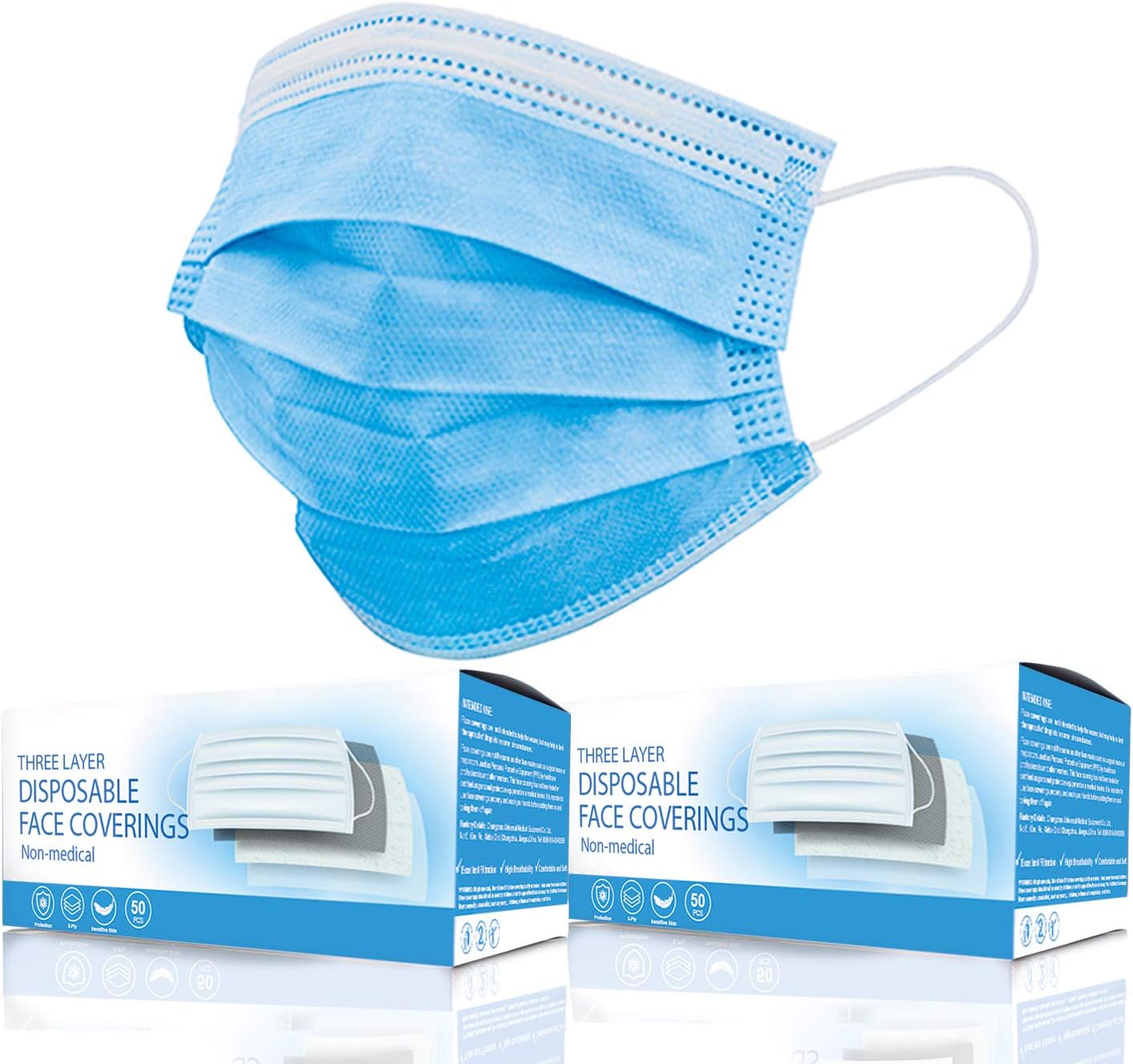 100pk- Disposable children 3-Layer Protective Face Masks, High Filterability, Sutaible For Sensitive Skin