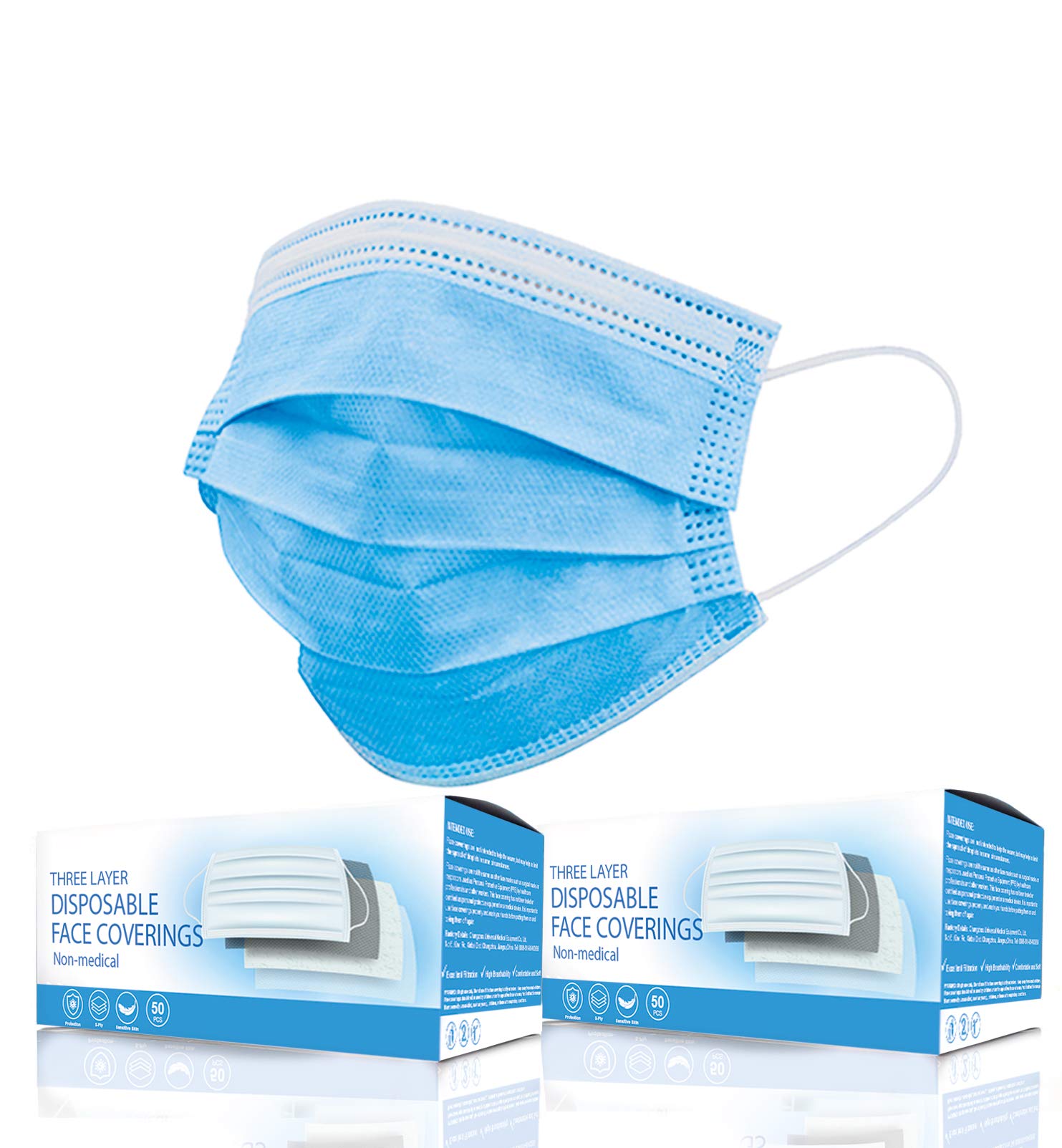 100pk- Disposable children 3-Layer Protective Face Masks, High Filterability, Sutaible For Sensitive Skin