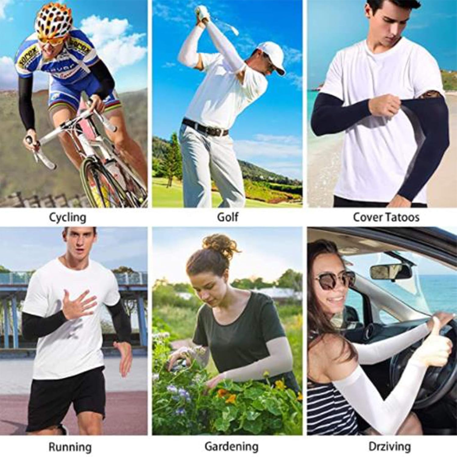 2 Pair Arm Sleeves for Men Women UV Long Sleeve Protect Arms UV Sun Protection Arm Sleeves for Men & Women- UPF 50 Arm Cover / Shield(Black,white): Clothing