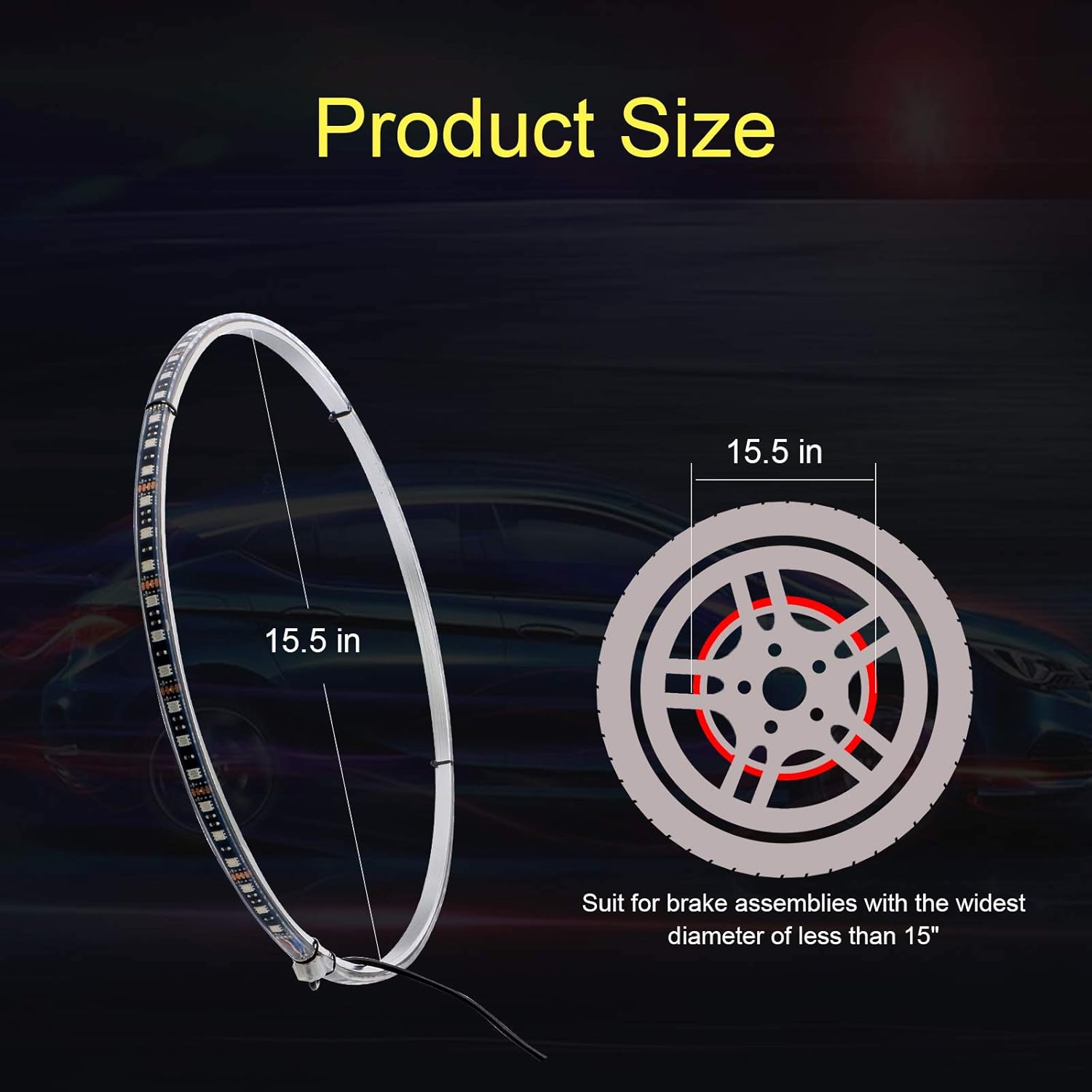 Safego RGB Wheel Ring Lights 4Pcs 15.5inch 288LEDs Multiple Dream Color Rim Lights Tire Lights Controlled By Remote and Blue-Tooth Compatible with Most Cars, Trucks, SUV ATV (Single Side): Automotive