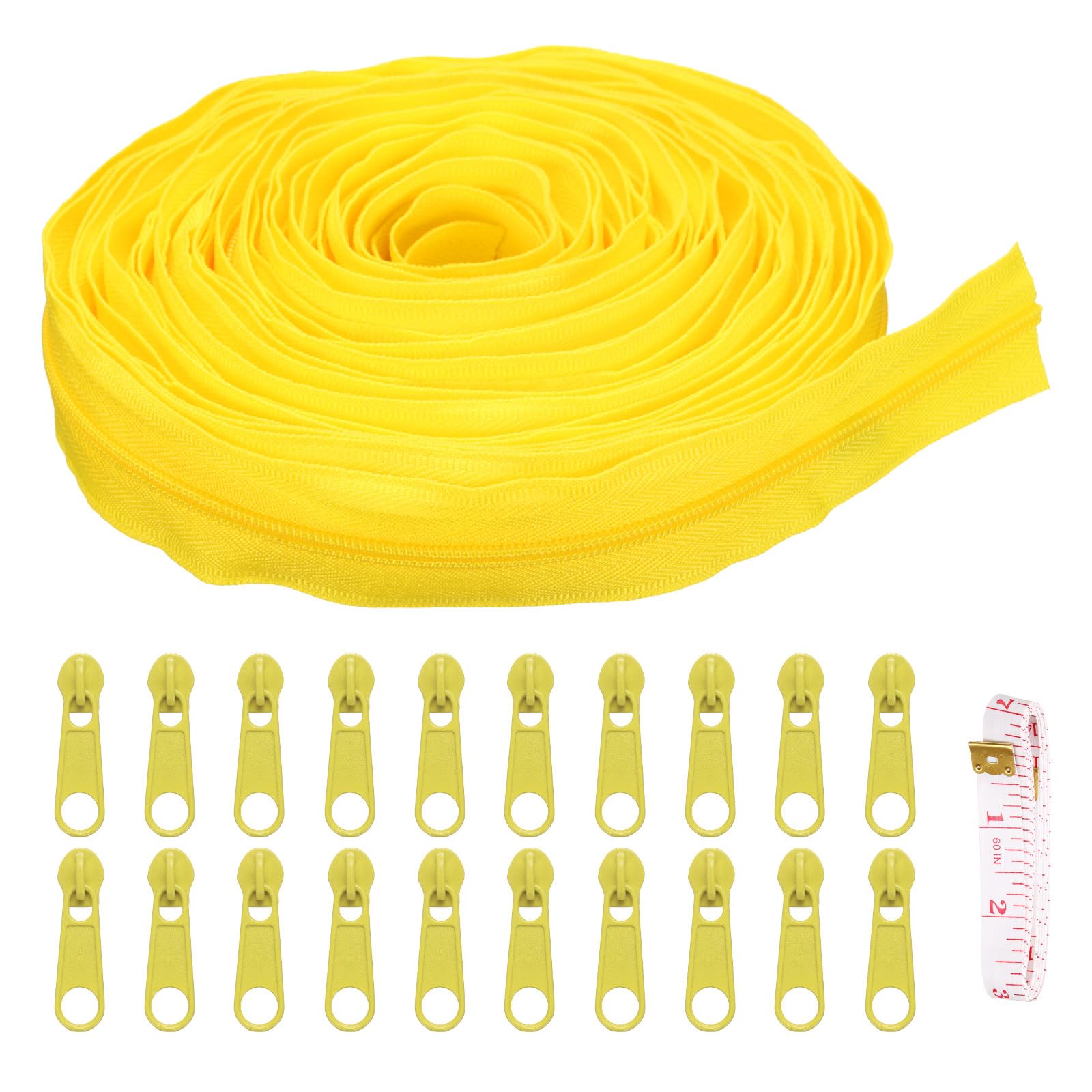 uxcell #3 10 Yards Nylon Coil Zippers, Bulk Coil Zipper by The Yards with 20 Pcs Zippers Sliders and Ruler for DIY Tailor Sewing Craft Bag Clothes, Light Yellow