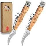 SENBON Outdoor Foldable Mushroom Knife Gardening Knife Portable Foraging Knife Fruit Picking Knife Natural Olive Wood Handle,