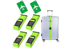 Tounto 4 Pack Luggage Straps - Adjustable Suitcase Belts 46"-78.8", Heavy Duty Travel Packing Straps with 2 Luggage Tags with Name ID Card, Quick-Release Buckle (Green)