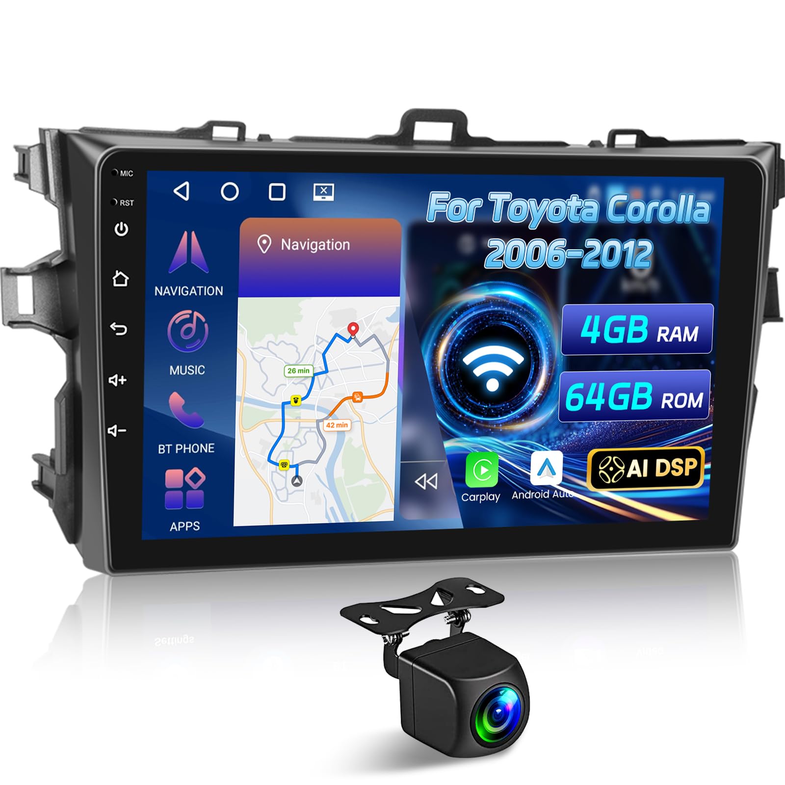 Photo 1 of [4+64G] Upgrade Car Radio for Toyota Corolla 2006-2012: 9 inch IPS Touchscreen Android Corolla Stereo - Wireless Carplay and Android Auto, DSP, 5G/WiFi, GPS, Custom Homepage + AHD Backup Camera