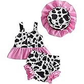 Lefyira Western Baby Girl Clothes Cow Print Smocked Ruffle Crop Top Shorts Set Infant Cowgirl Outfit Toddler Summer Clothes
