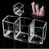 Organisateur Pinceaux Maquillage Blanc 3 Compartiments - Boîte Rangement Cosmétique Acrylique