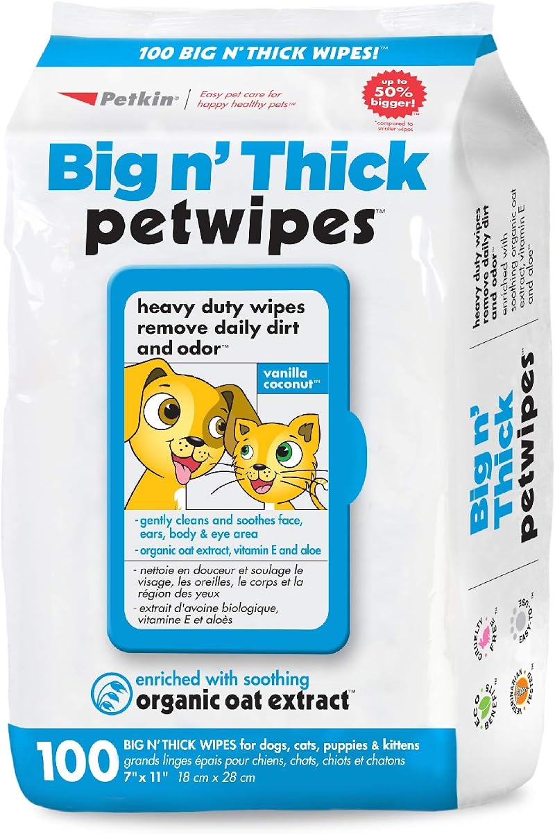 Petkin PetWipes Big n Thick 100 Wipes For Dogs Cats Eye Face Ears Body