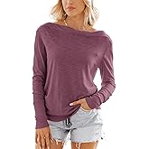 Jeanewpole1 Womens Off Shoulder Tops Long Sleeve Casual Loose Fit Tunic Blouses