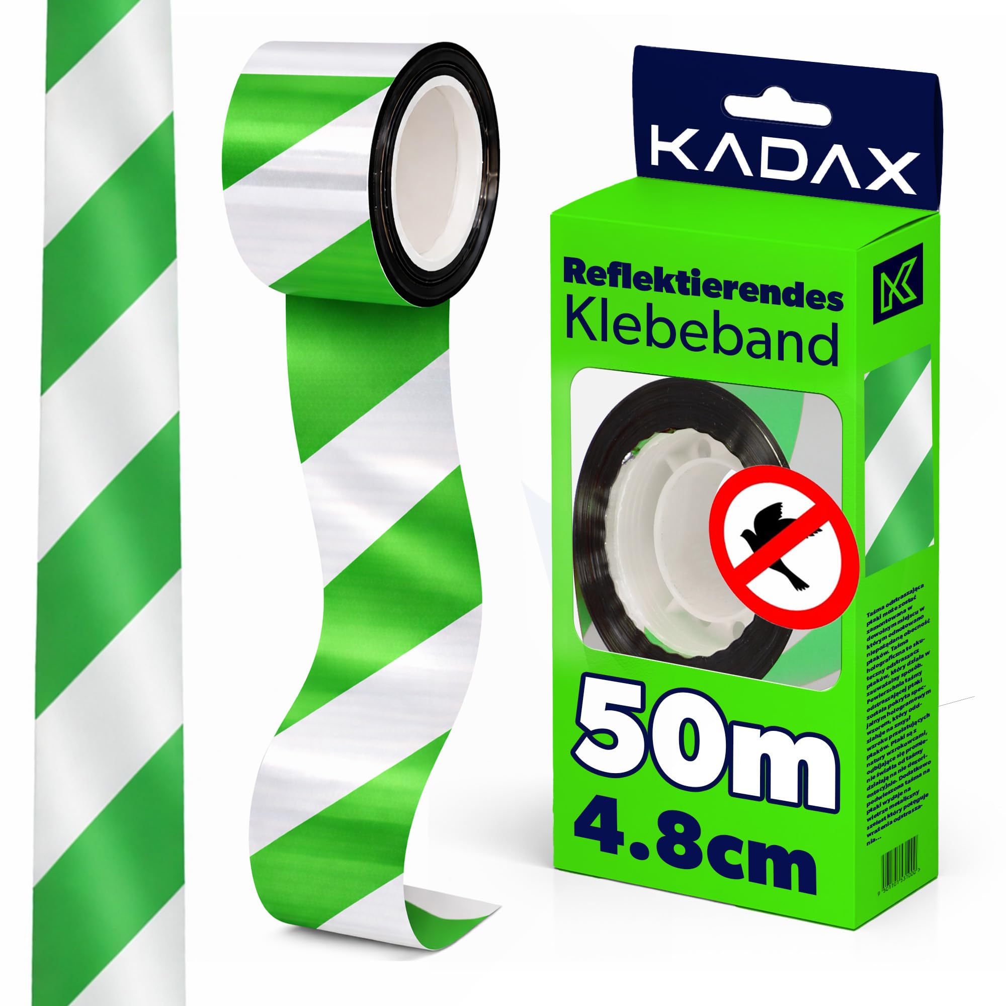 KADAX Bird Repellent Tape, 50m Hologram Tape, Deterrent Tape, Reflective Tape, Bird Tape for Deterrent, Bird Repellent, Bird Deterrent Tape, Bird Deterrent Tape (Green, w:4.8cm)