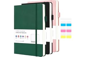 Lined Notebook Journal for Work School, 3 Pack A5 Leather Journal for Women Men, 100GMS Thickened Paper, Hardcover Notebook w