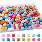 Sunrony 170Pcs 15mm Silicone Beads for Keychain Making, Mixed Color Round Silicone Beads for Pens and Necklace Bracelet Crafts Making (Multicolor Bright)