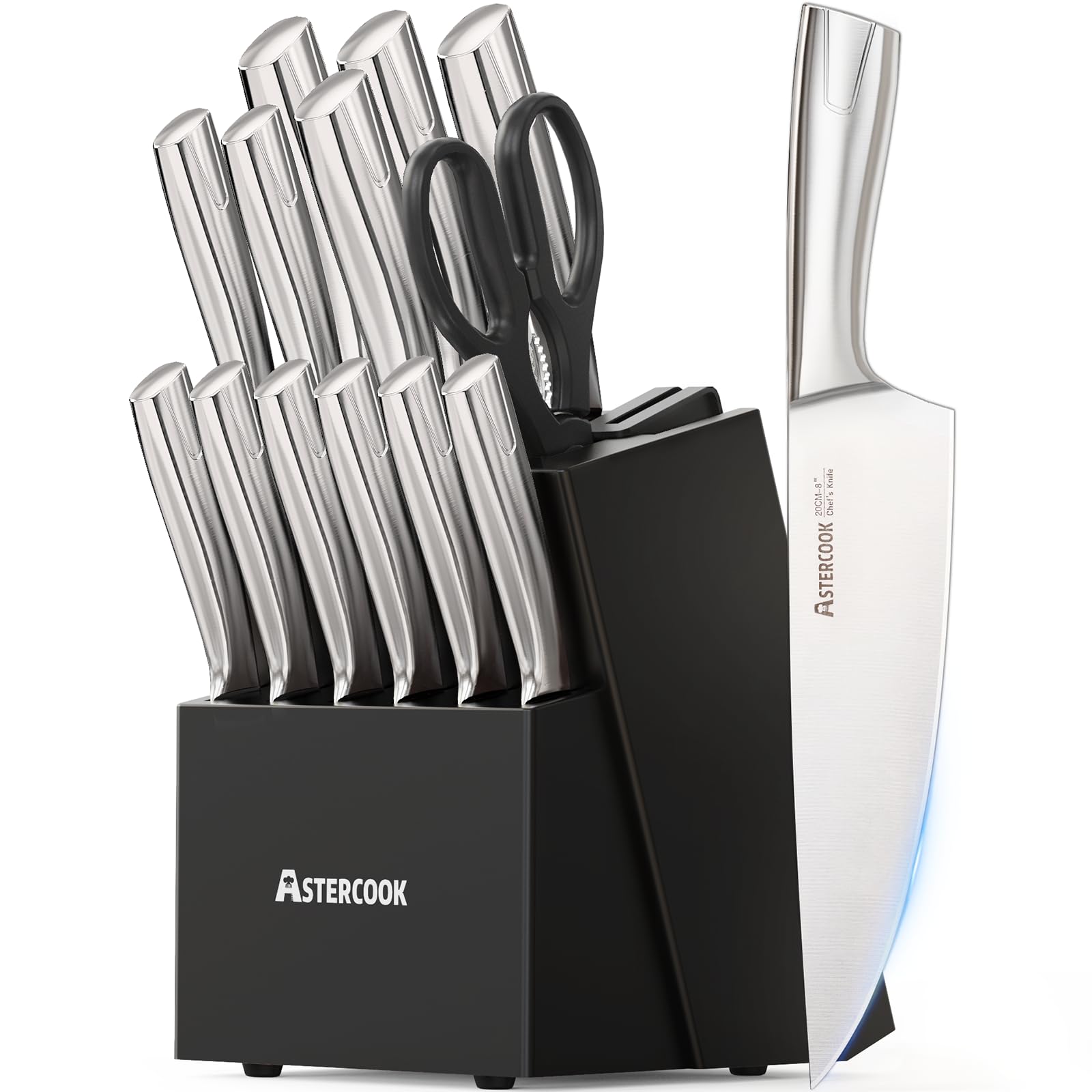 Photo 1 of *MISSING PARTS - See Clerk Notes*
Astercook Knife Set Kitchen with Block and Sharpener Full Tang 15 Pcs Premium Stainless Steel Knives Dishwasher Safe Utensils Set with Anti-slip Ergonomic Handle, Elegant Black, Valentine's Gift