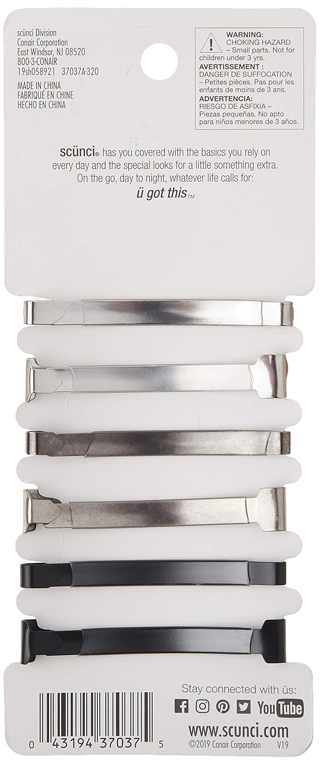 Scunci No-slip Grip Stay Tight Barrettes, 6 Count, Colors May Vary : Hair Barrettes : Beauty