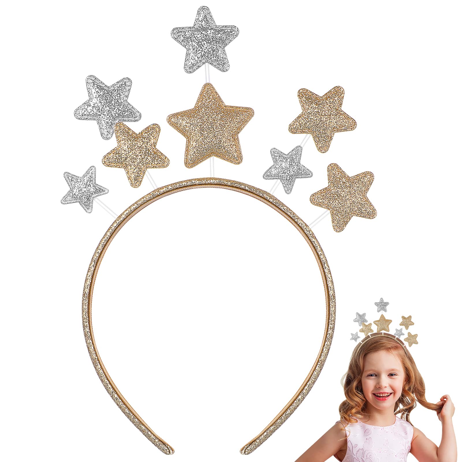 Lurrose Glitter Star Headband Kids Cute Star Hair Hoop Golden Pentagram Headband Party Hair Accessories for Christmas Birthday Festival Holiday