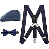 Alizeal 1 inch 2.5cm Suspender and Bow Tie Set with Fedora Hat for Kids
