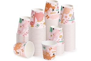 WRAPAHOLIC 3oz Dinosaur Birthday Paper Cups - 100 Pack Disposable Bathroom Cups with Baby Dinosaur 4 Design, Small Mouthwash 