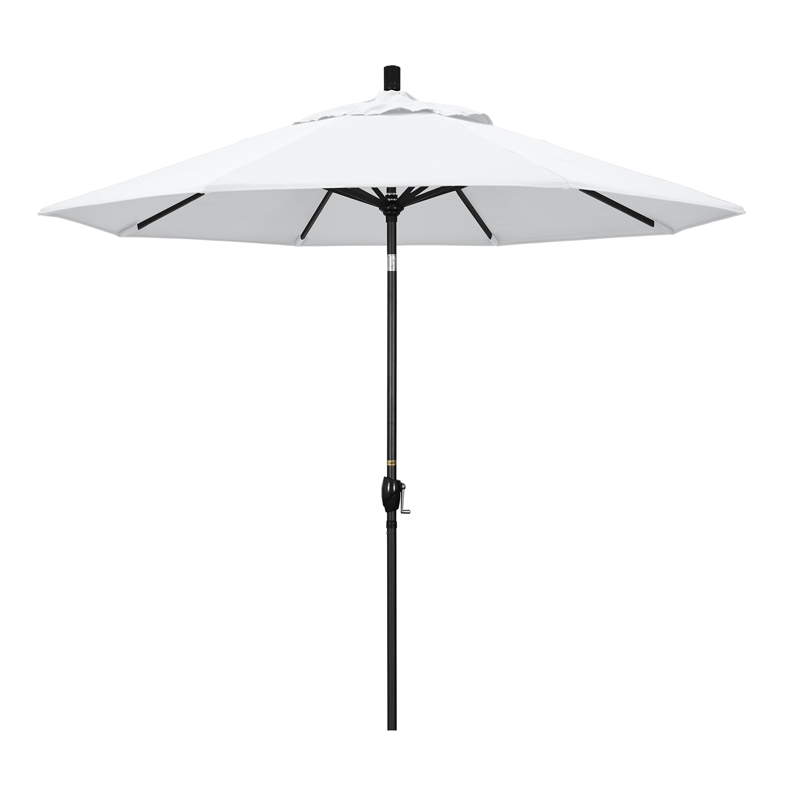 Photo 1 of California Umbrella 9' Round Aluminum Market Umbrella, Crank Lift, Push Button Tilt, Black Pole, White Olefin