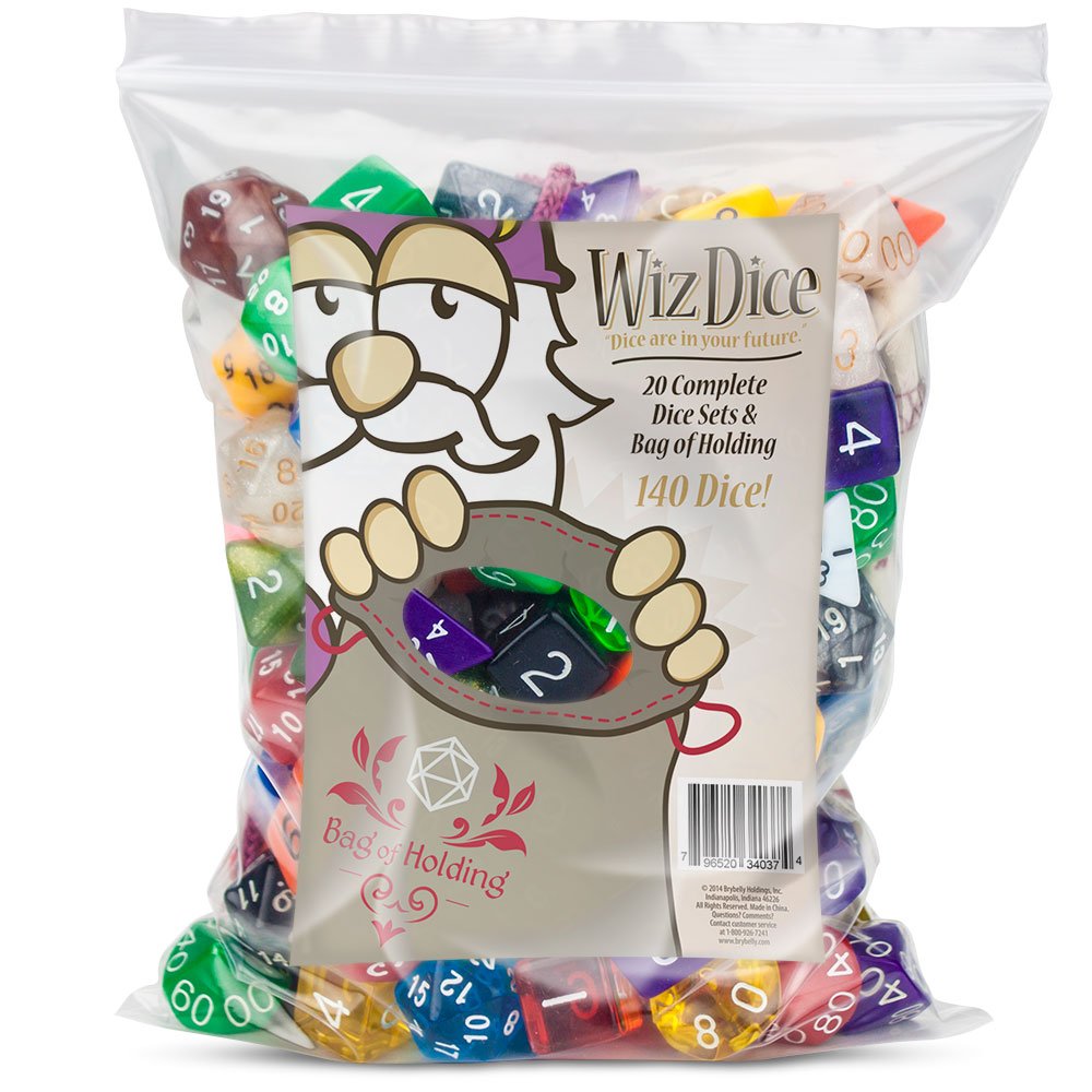 Wiz Dice Bag of Holding 140 Polyhedral Dice in 20 Guaranteed Complete