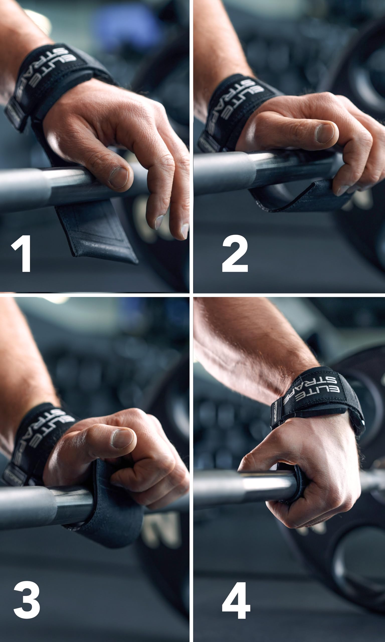 Fitgriff® Elite Straps 2.0 - Zughilfen mit Gummi-Pad für Krafttraining - Bodybuilding, Fitness, Gym - Lifting Straps - für Frauen und Männer (Schwarz, XS) 2