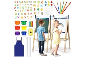 KIDINIX Kids Easel, 3 in 1 Kids Easel Stand for Painting with Magnetic Board Drawing Paper Chalkboard & White Board, Adjustable Easel for Kids, Painting Easel for Toddlers Aged 3-12, Gift for Kids Blue