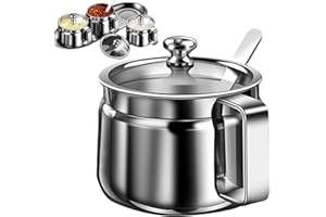 Ghee Container 300ml Stainless Steel Sugar Container with Spoon Ghee Pot with Iid and Handle for Storing Condiments, Coffee, 