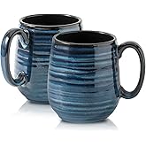 glowworm 20 Oz Coffee Mugs, Large Ceramic Coffee Mugs with Handle for Tea, Latte, Milk, Valentine‘s Day Gifts for Men and Women, Microwave & Dishwasher Safe, 2PCS, Blue