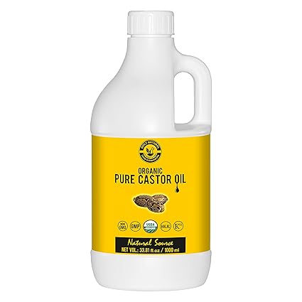 Organic Castor Oil (1000 ML) USDA Certified Cold-Pressed, 100% Pure, No GMO, NO Heat treatment, Hexane Free Castor Oil - Moisturizing & Healing, For Dry Skin, Hair Growth,