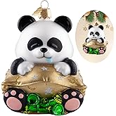 HZYC Panda Christmas Tree Ornaments, Handmade Glass Blown Ornaments for Tree, Panda Watcher Collection Figurines Hanging Ornament, Christmas Decorations for Panda Lovers Birthday Party Home Gifts