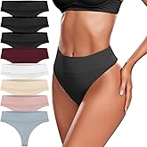 SAYCELI High Waisted Thongs for Women - 8 Pack Seamless Wide Band Panties Ladies Cheeky Soft Stretchy Underwear High Rise