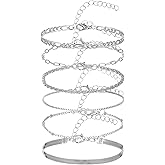 Gjinxi Trendy Bracelets for Women, Silver Dainty Stackable Bracelet, Adjustable Boho Bangles Charm, Waterproof Non Tarnish Bangle Cuff Beaded Bracelet Set, Women Stack Bracelets Jewelry Gifts