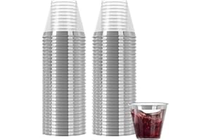 R-kay Silver Plastic Cups For Party - 100 Pack - 9 Oz Clear Silver Cups - Hard Disposable Cups - Heavy Duty Silver Party Cups - Plastic Wine Glasses For Parties Disposable - Plastic Cocktail Glasses