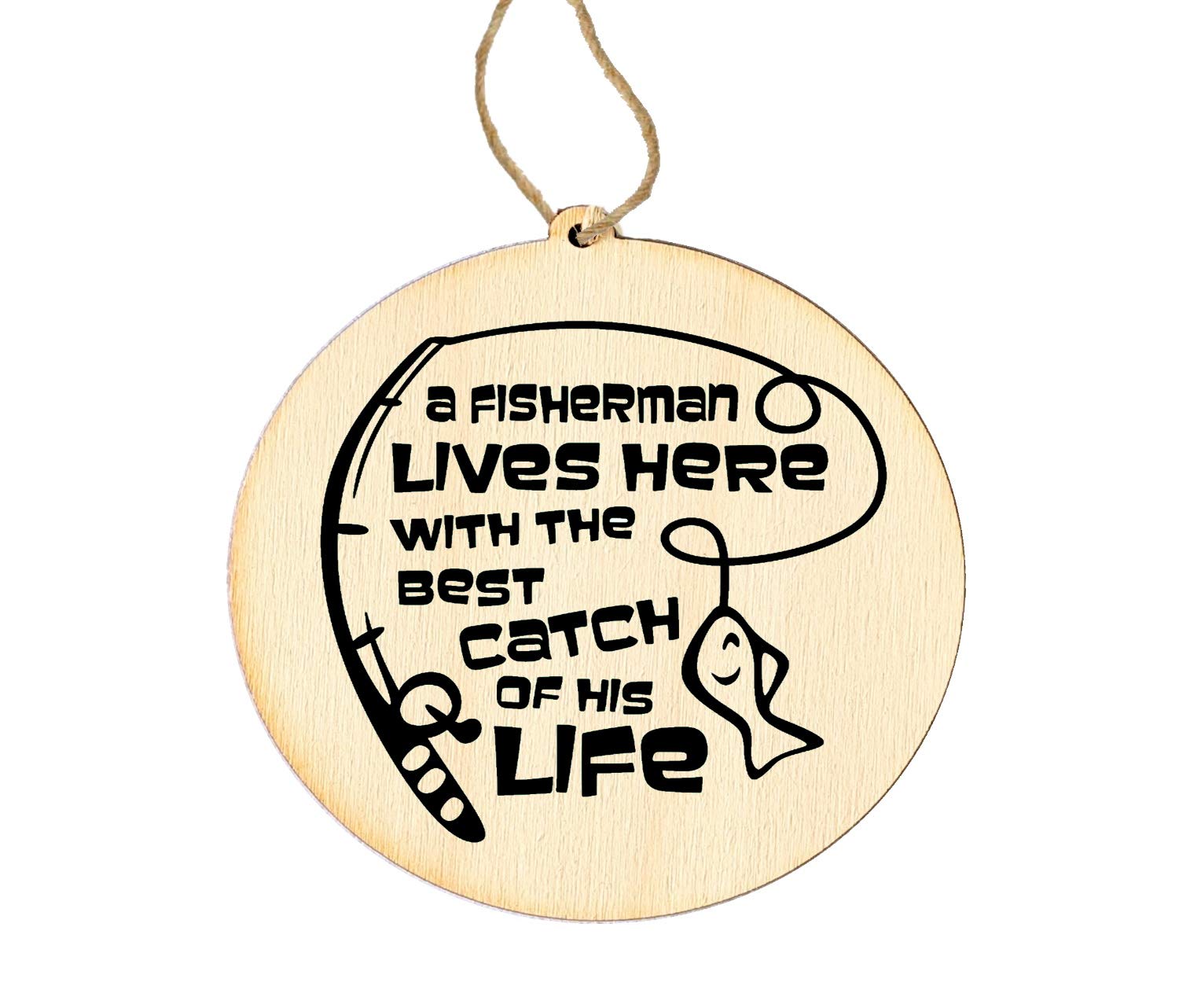 Wood Ornament Fishing Fisherman Handmade