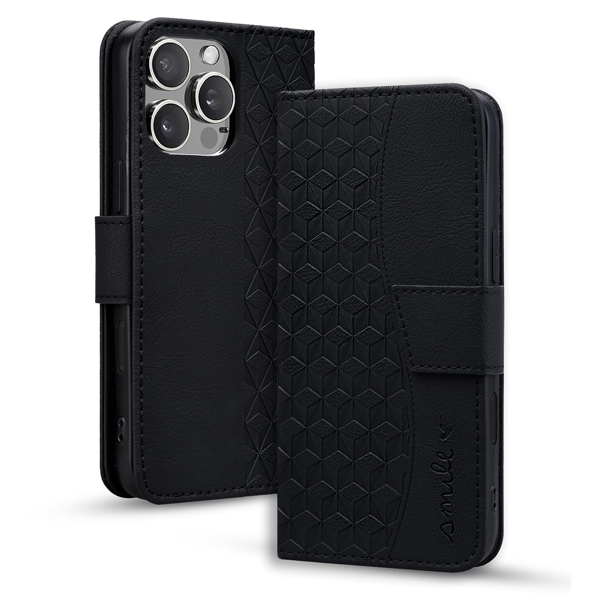 LOLFZ Wallet Case for iPhone 16 Pro, Card Holder Kickstand Magnetic Flip PU Leather Case Shockproof TPU Bumper Protective Phone Cover for iPhone 16 Pro - Black