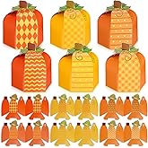 Cholemy 30 Pcs Thanksgiving Fall Treat Boxes Pumpkin Shape Gift Box for Candy Cookie Fall Treat Boxes Containers for Autumn Harvest Thanksgiving Party Favor Decoration, 6 Designs (Classic)