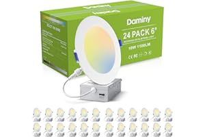 DAMINY 24 Pack 6 Inch LED Recessed Lighting with Junction Box,5CCT,Ultra-Thin Recessed Light,10W 1100LM, Dimmable Canless Wafer Ceiling Light, High Brightness